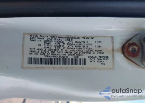 2004 Toyota Tacoma z USA, uszkodzony, nr VIN 5TENL42N04Z428945